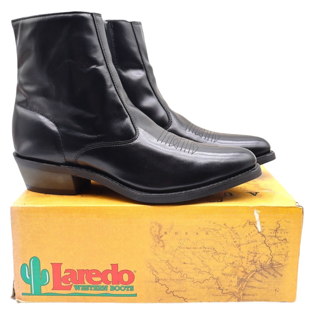 Laredo 62001 Western Boots Mens 12 D Vintage 2007 Black Leather Zip Cowboy Boot